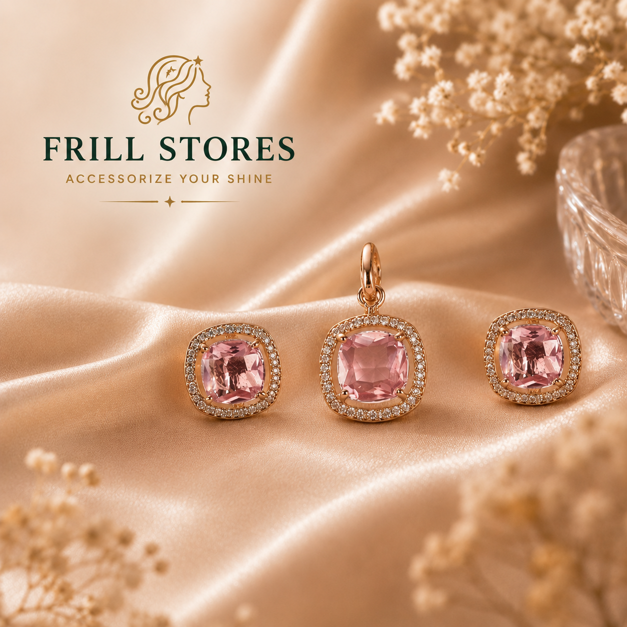 Anti-Tarnish Pink Crystal Stud Earrings Set for Women | Rose Gold-Tone Square Cut Crystal Earrings | Elegant Office Wear, Daily Wear &amp; Party Wear Accessories