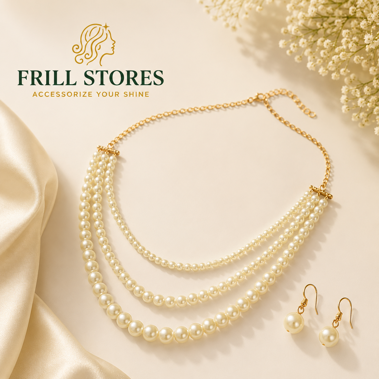 Anti-Tarnish Triple Layer Pearl Necklace Set for Women | Elegant Multi-Strand Pearl Choker with Matching Pearl Drop Earrings | Office Wear, Daily Wear, Party Wear &amp; Timeless Classic Jewelry