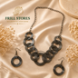 Anti-Tarnish Black Statement Necklace Set for Women | Contemporary Interlocking Circle Necklace with Matching Earrings | Lightweight Daily Wear &amp; Office Wear Fashion Jewelry
