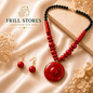 Anti-Tarnish Red Statement Necklace Set for Women | Bold Red Stone Pendant Necklace with Matching Earrings | Handmade Fashion Jewelry for Office Wear, Daily Wear, Festive &amp; Party Occasions