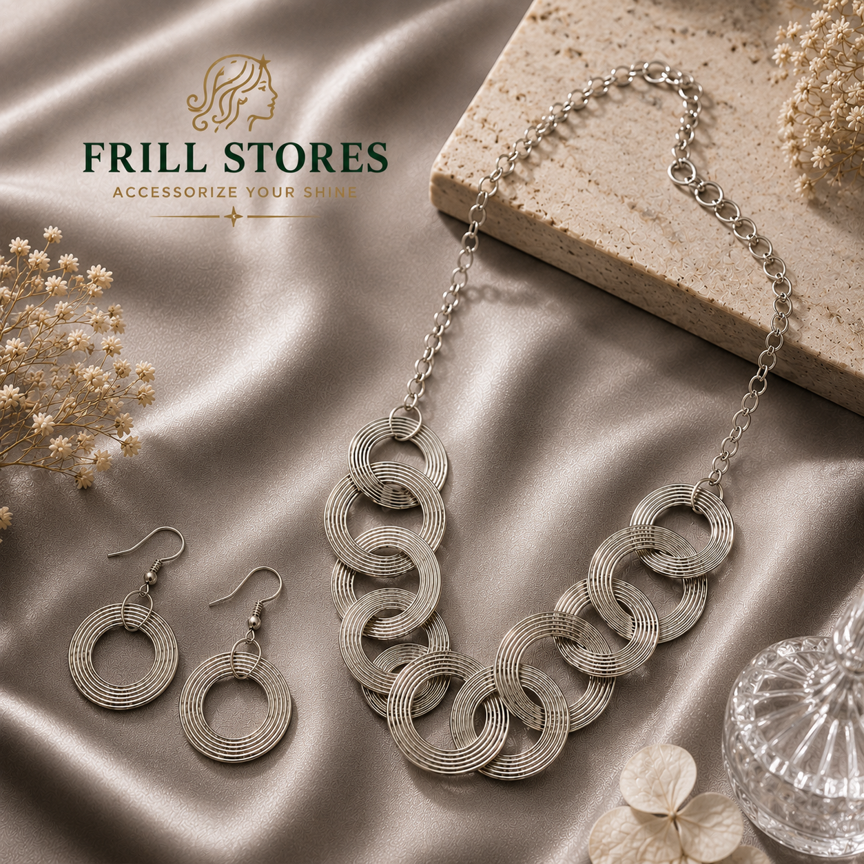Silver Orbit Necklace Set – Anti-Tarnish Everyday Elegance by Frill Stores