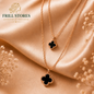 Anti-Tarnish Double Layer Clover Pendant Necklace for Women | Premium Rose Gold Finish Layered Chain with Black Clover Charms | Waterproof Daily Wear Office Jewelry for Women & Girls