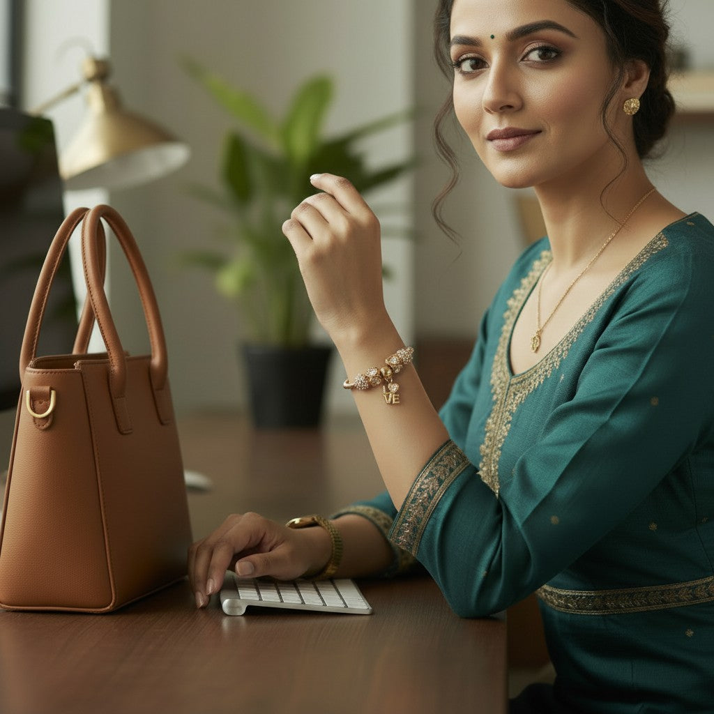 Anti-Tarnish Gold Charm Bracelet for Women | Crystal-Studded Love Charm Bracelet with Premium Gold Finish | Elegant Daily Wear, Office Wear &amp; Gift Jewelry for Women