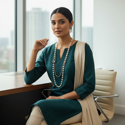 Anti-Tarnish Layered Pearl &amp; Black Crystal Necklace for Women | Gold-Tone Double Layer Statement Necklace with Floral Charms | Office Wear, Daily Wear &amp; Elegant Occasion Jewelry